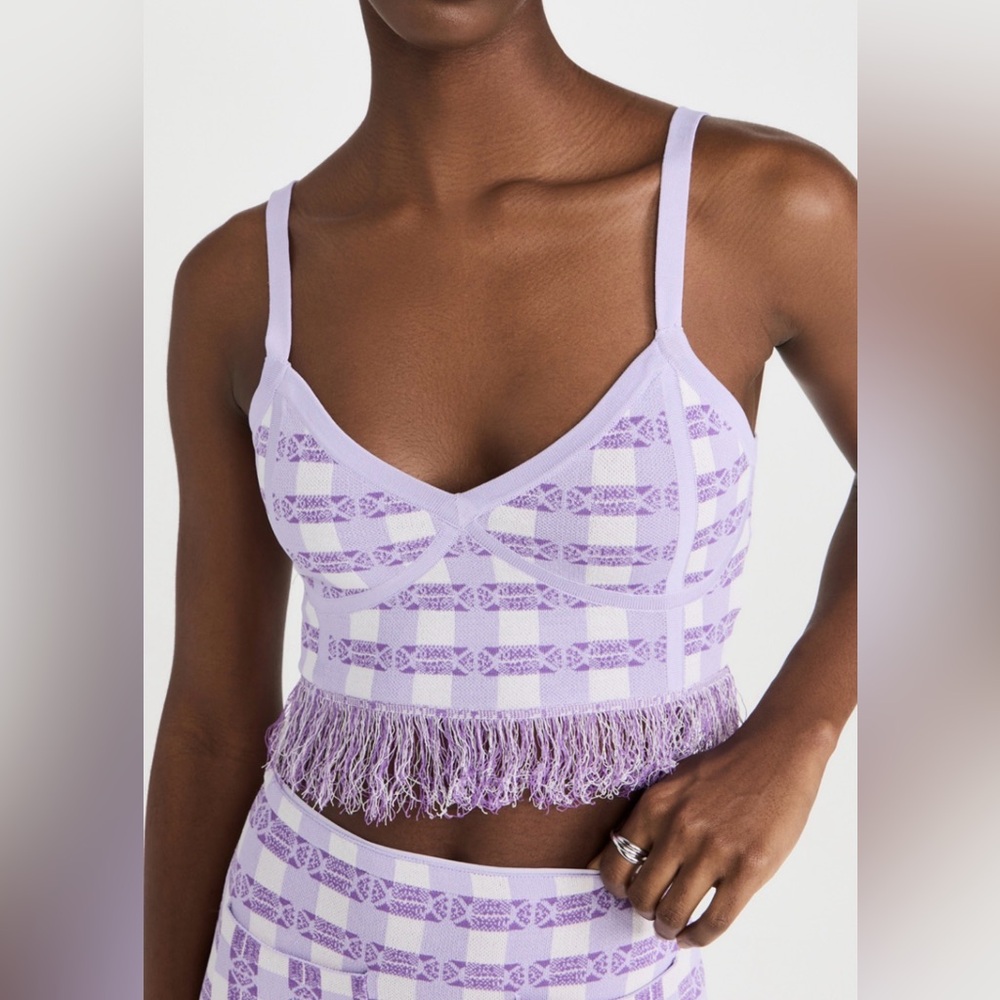 Baum Und Pferdgarten Size M • Cypres Purple Knit Fringe Crop Tank Top.